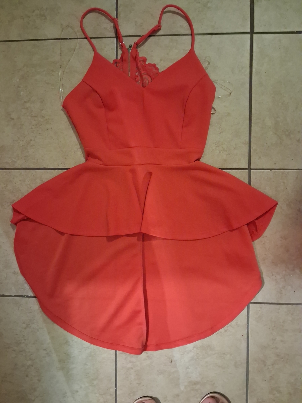 Women’s Spaghetti-Strap Peplum Blouse in Red